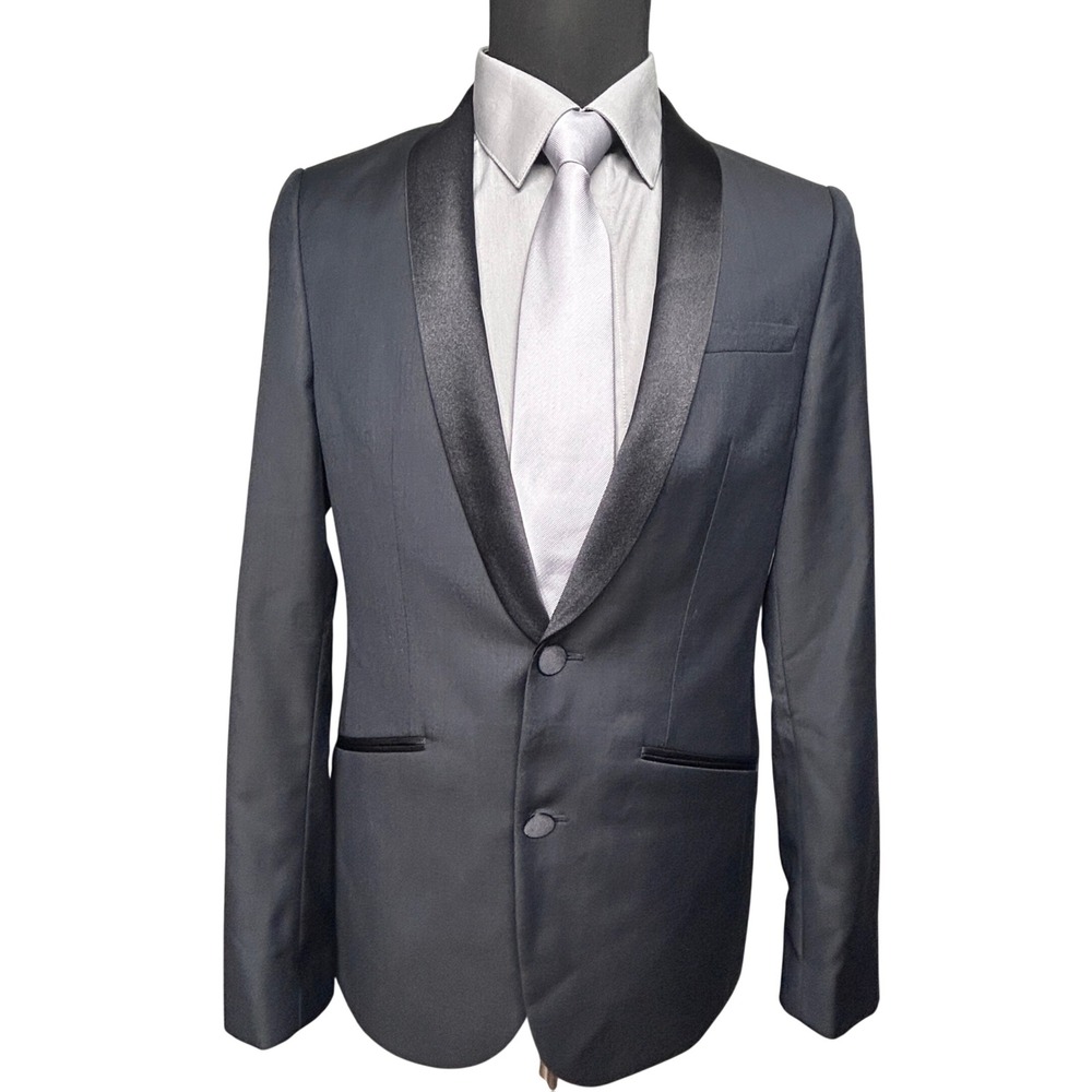 ASOS Tuxedo Blazer Mens 36R Black Wool Shawl Lapel Slim Fit Formal Wedding Prom
